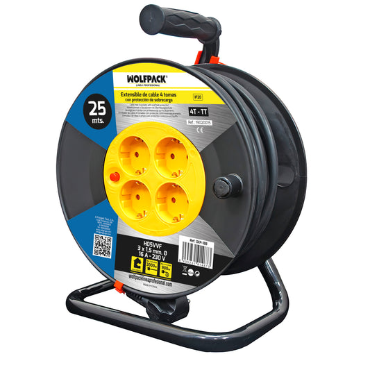 Industrial extensível 4 tomadas 25 metros 3 x 1,5 mm. com proteção contra sobrecarga