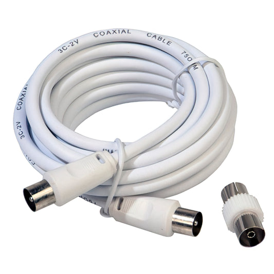 Extensão de vídeo de TV macho-macho 3 metros / Ø 9,5 mm. Com Adaptador Macho-Fêmea Branco