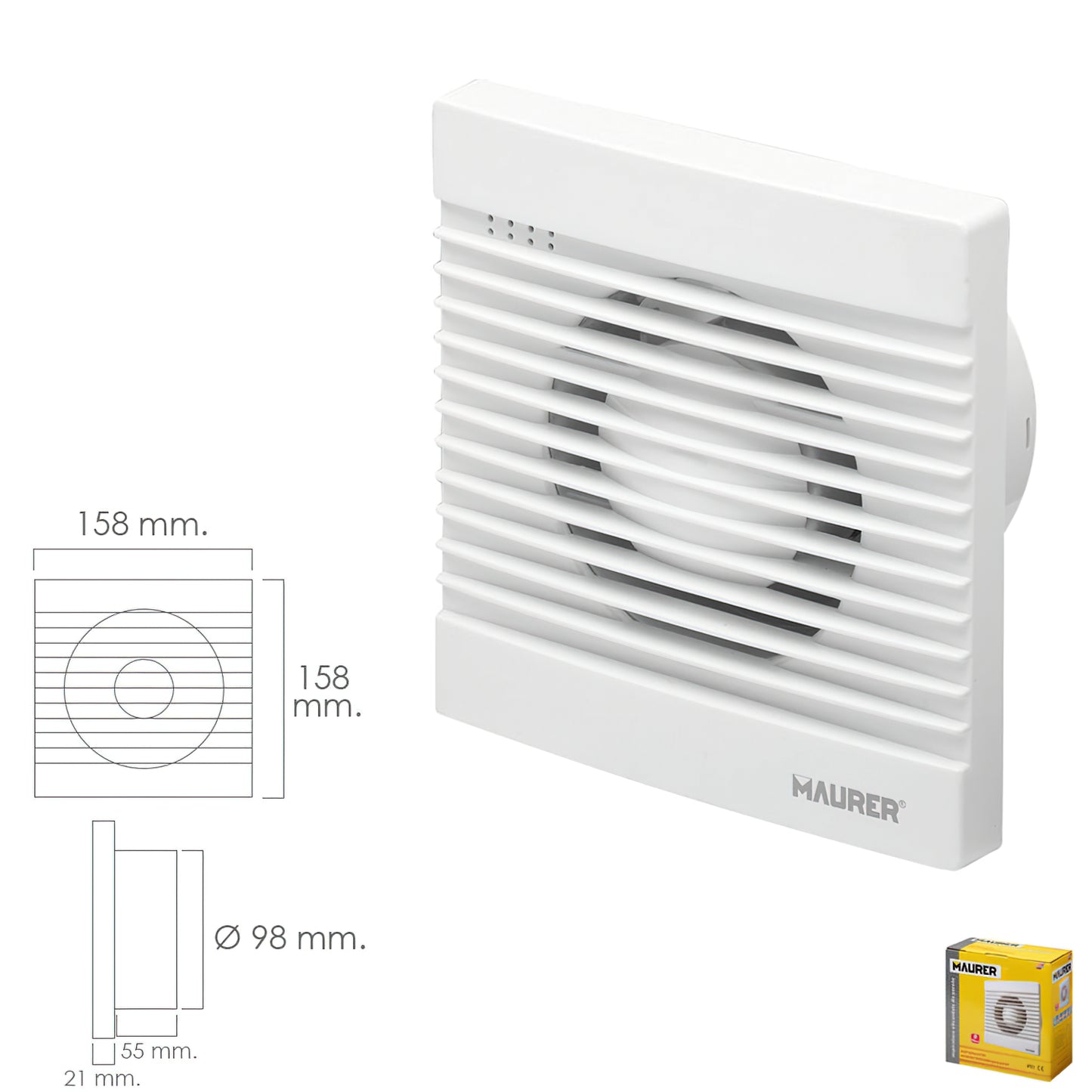 Extrator de fumaça de banheiro 13 Watt. Saída Ø 98 mm.