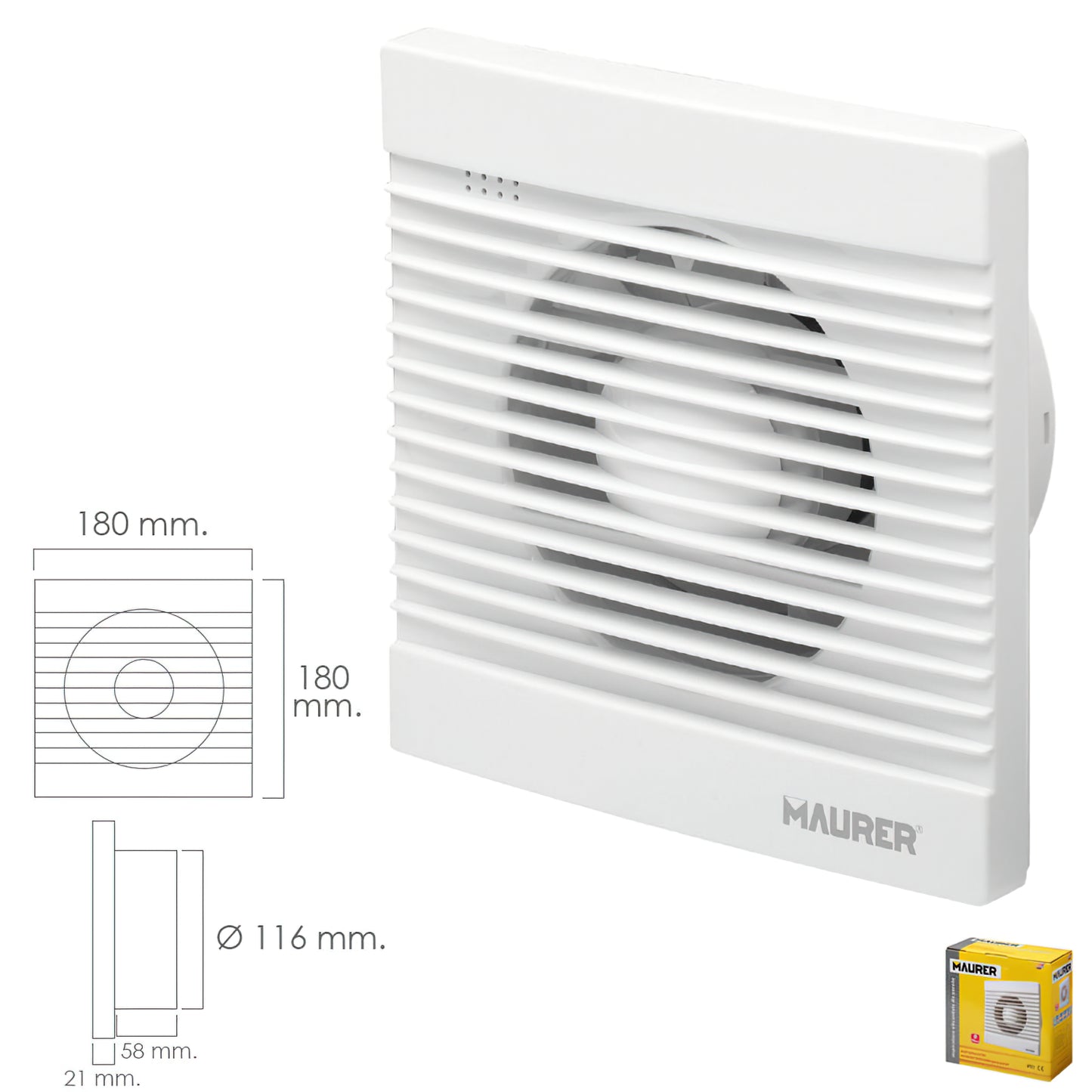 Extrator de fumaça de banheiro 16 Watt. Saída Ø 116 mm.