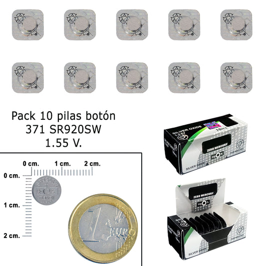 Bateria de botão de óxido de prata 371 / SR920SW (caixa com 10 baterias)