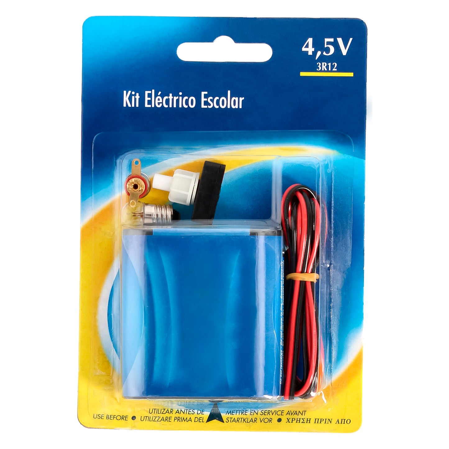 Kit Elétrico Escolar, Conjunto Escolar, Bateria Balão 4,5V, Interruptor 220V, Cabo e Lâmpada.