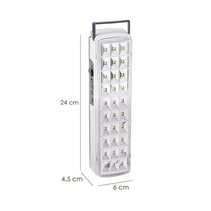 Lanterna LED / Lâmpada de Emergência com ficha / Recarregável (1.200 mAh) 150 Lumens com Alça e Carregador Veicular