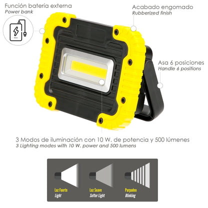 Lanterna de trabalho LED multifuncional recarregável de 2.000 mAh. / 10 W. / 500 Lumens / 4 Ímãs / Bateria Externa / Suporte 180º