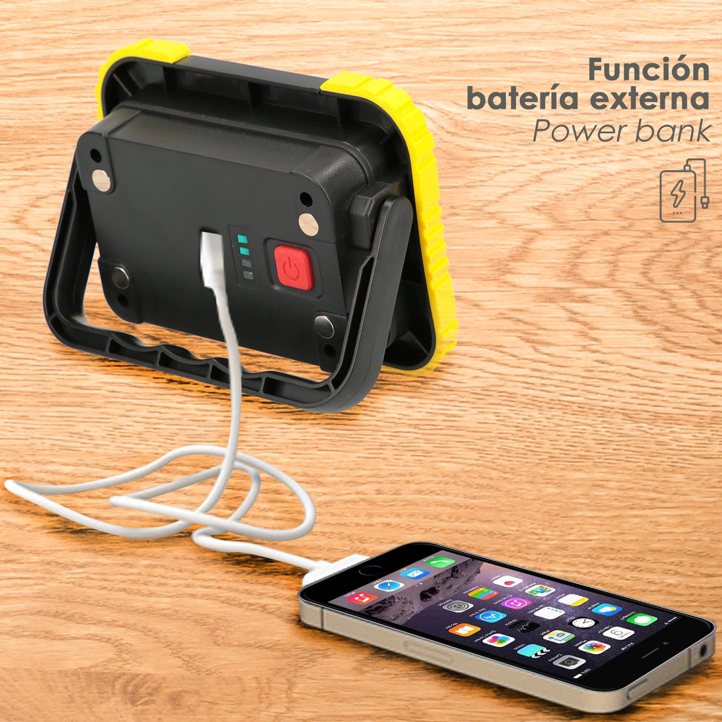 Lanterna de trabalho LED multifuncional recarregável de 2.000 mAh. / 10 W. / 500 Lumens / 4 Ímãs / Bateria Externa / Suporte 180º