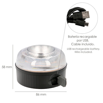 Luz LED de emergência para carro V16 USB recarregável hologada farol luminoso