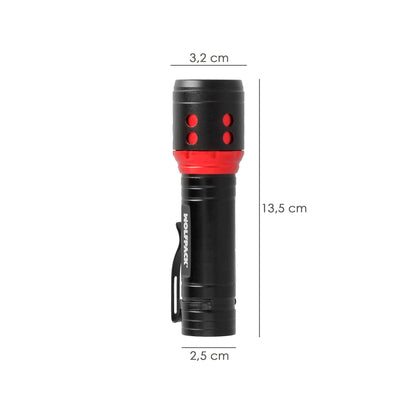 Linterna LED De Mano Mini Aluminio Recargable USB (1.200 mah) 500 Lumenes 5 Watt. Con Función Zoom y Clip Sujeción