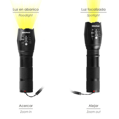 Linterna LED De Mano Aluminio A Pilas (3 AAA) 300 Lumenes 5 Watt. Con Zoom