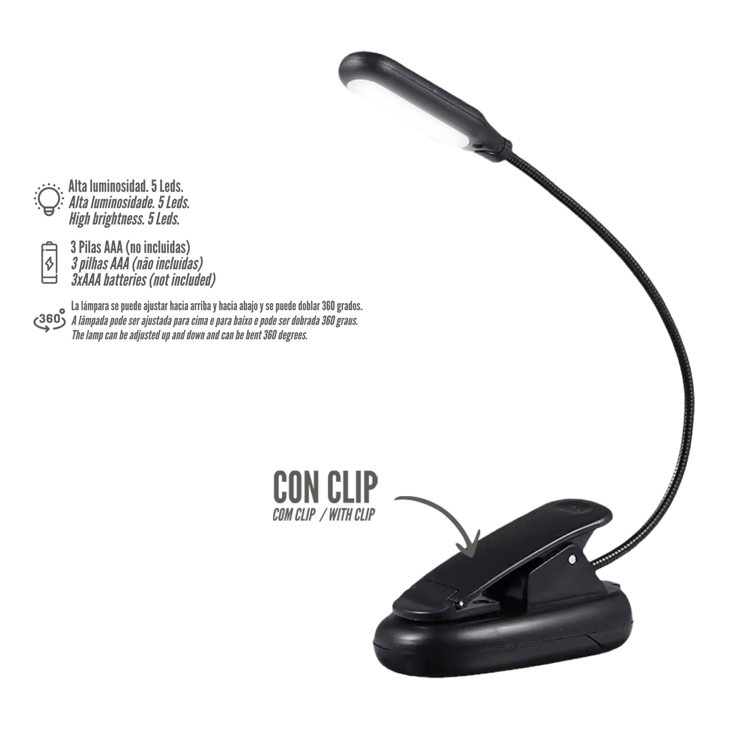 Linterna Led De Mesa, Lectura, Partituras Con Clip A Pilas