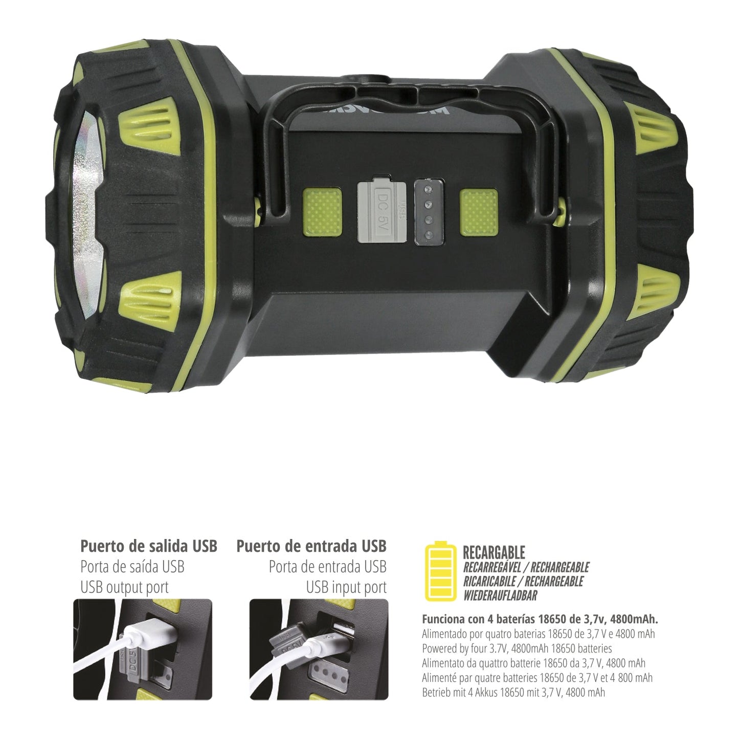 Linterna Led Multiusos 3 En 1 Recargable 400 Lumenes