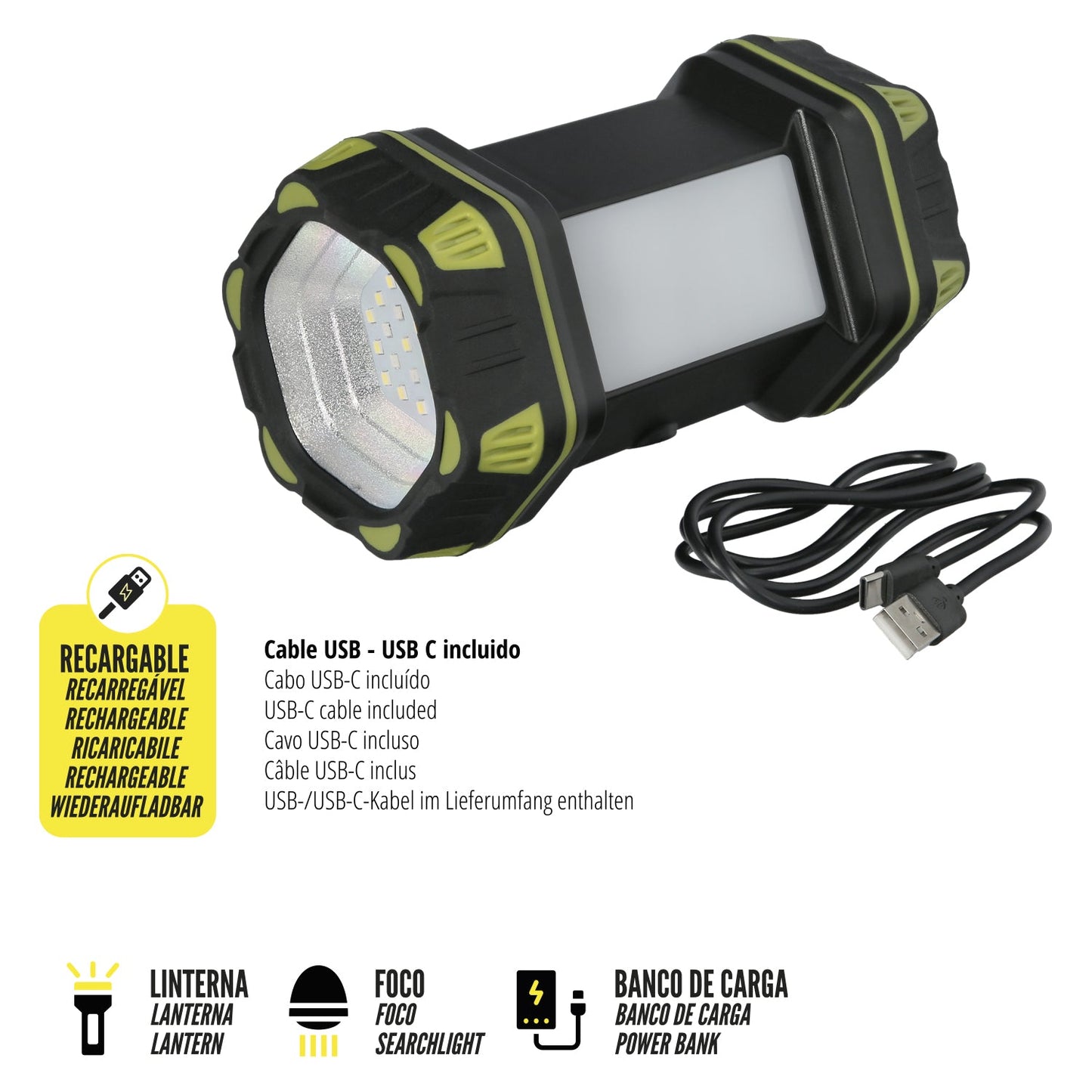 Linterna Led Multiusos 3 En 1 Recargable 400 Lumenes