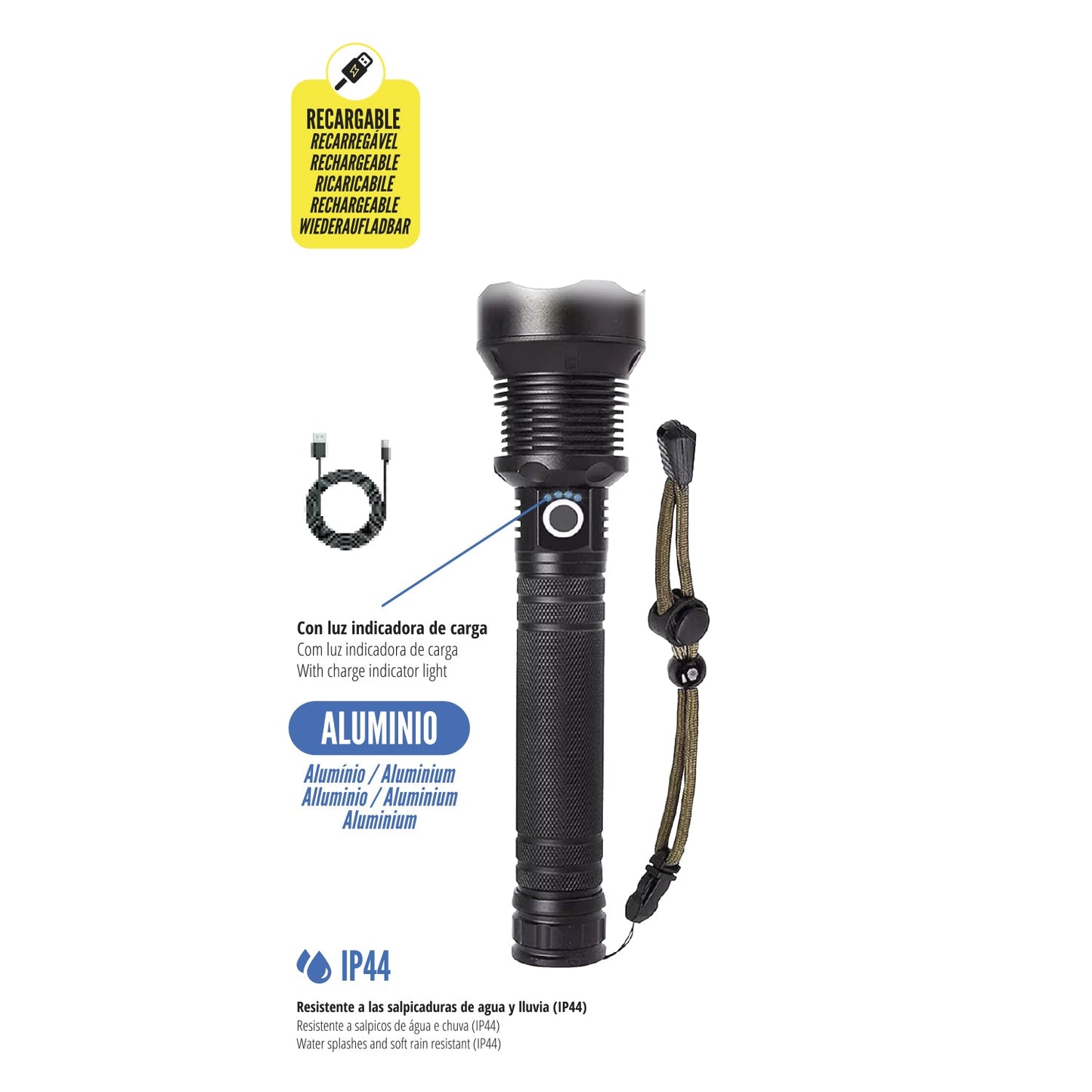 Linterna Led Aluminio Recargable 1500 Lumenes