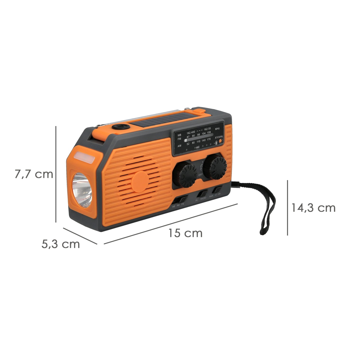Linterna Led De Emergencia Solar Con Radio, Con Bateria, Carga Manual Dinamo