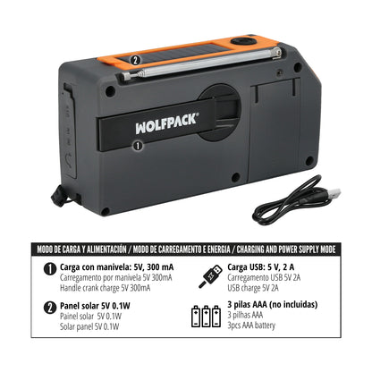Linterna Led De Emergencia Solar Con Radio, Con Bateria, Carga Manual Dinamo