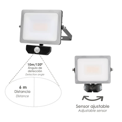 Holofote Led Plano 10 Watts. Luz branca 4000º K IP 65 800 lúmens com sensor de presença