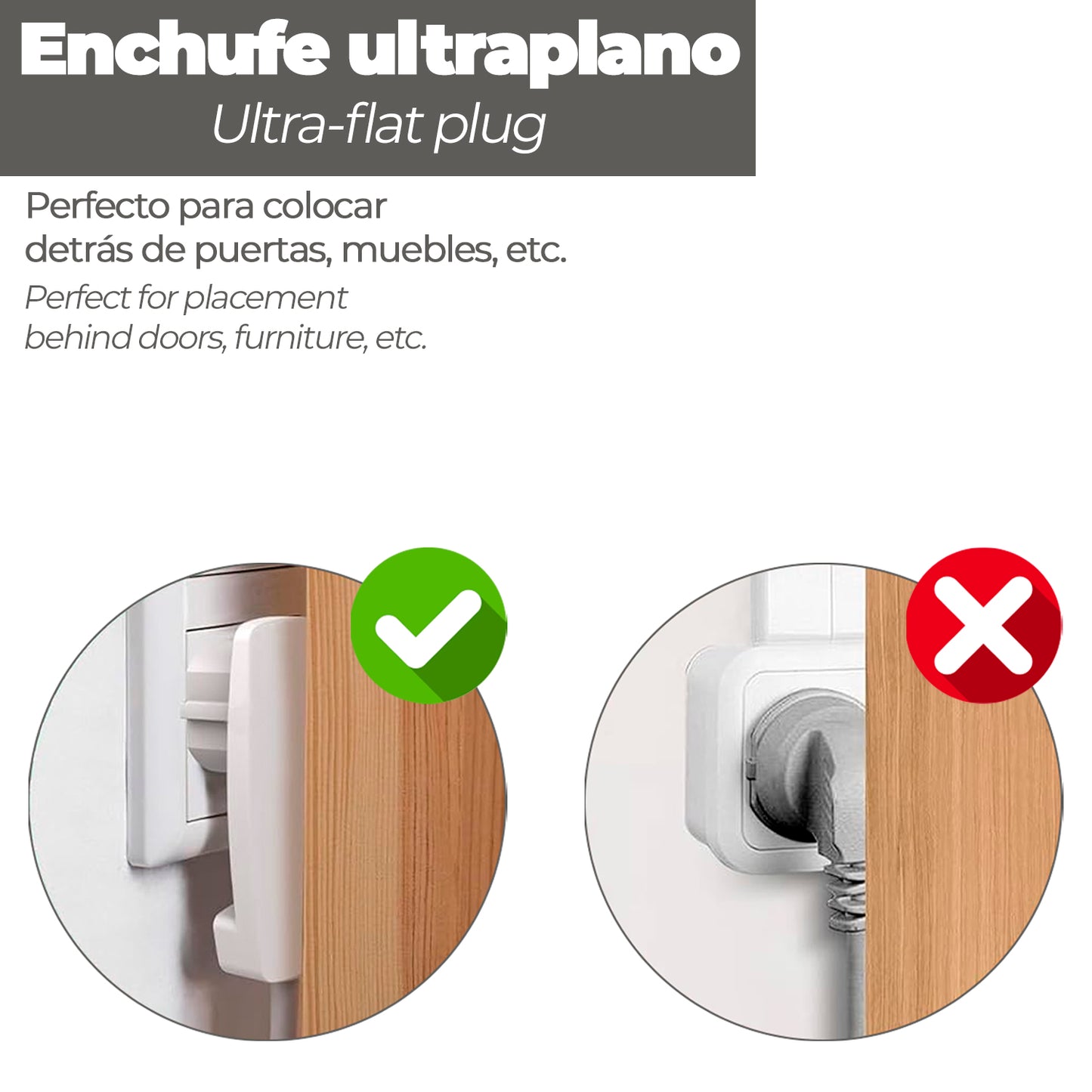 Clavija Enchufe Ultraplano 7 mm. con Asas De Extraccion 16 A - 250 V. Tras Muebles, 3 Cables, Toma Schuko