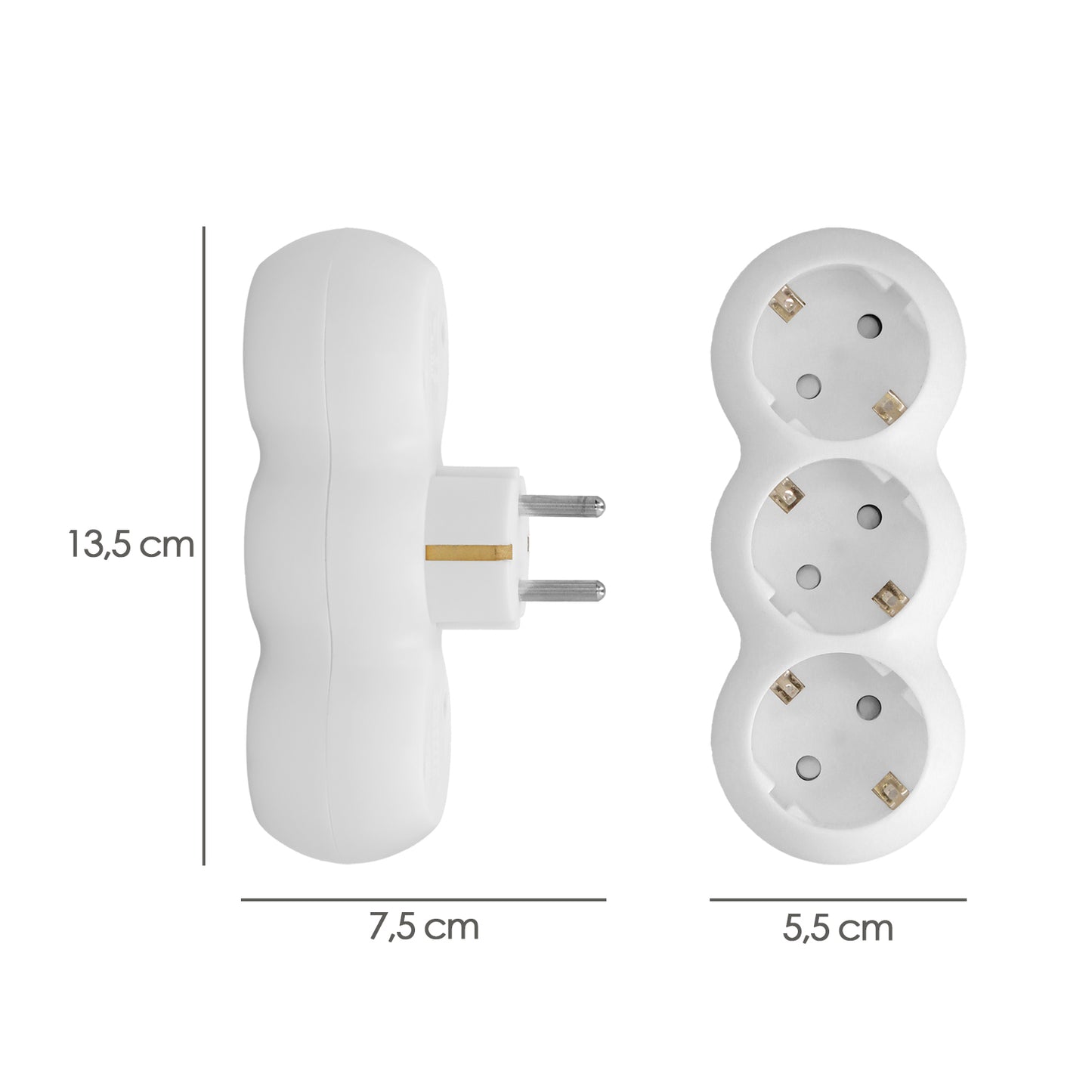 Adaptador Triple Schuko Recto 16A. 250V.