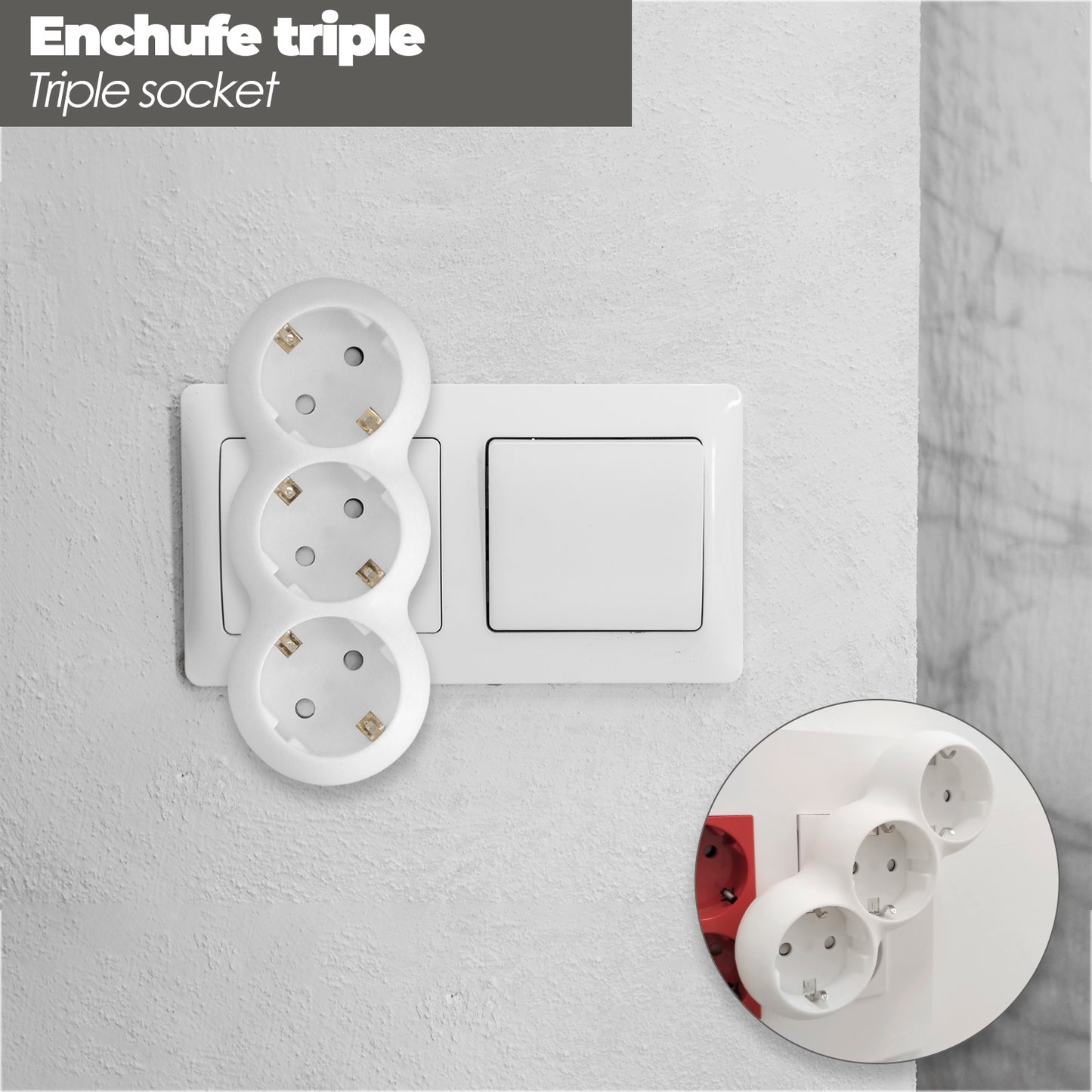 Adaptador Triple Schuko Recto 16A. 250V.