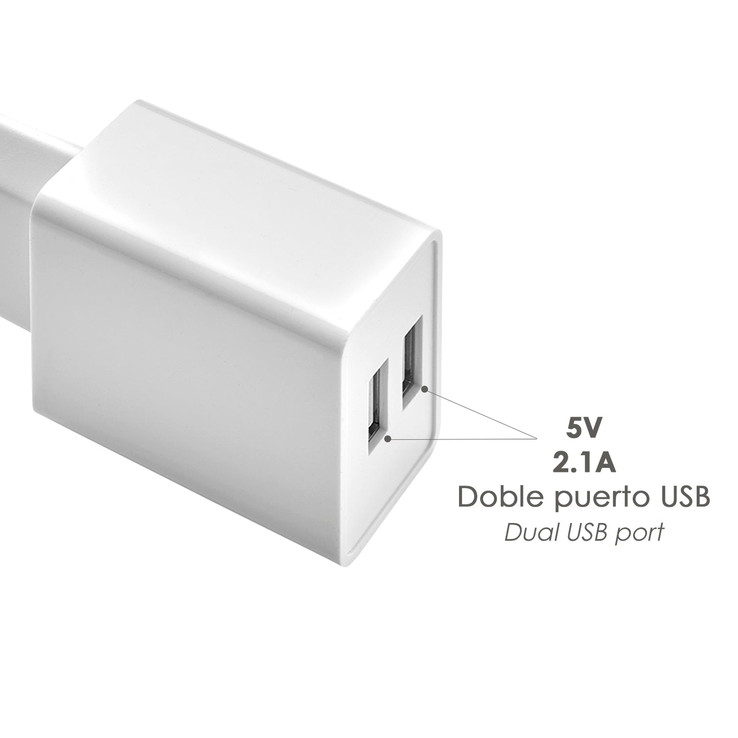 Cargador USB Dos Tomas 2.1 Amperios. 5 V. Adaptador Enchufe USB Cargador USB de Pared, Android, Iphone, Smartphones, Tablets.