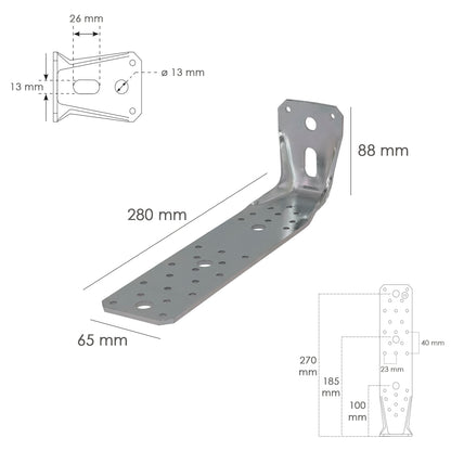 Suporte Madeira Com Cantoneira Reforçada 65x88x285 mm. Conector Angular, Suporte de Fixação, Sapata de Madeira Suporte de Pergolado de Madeira