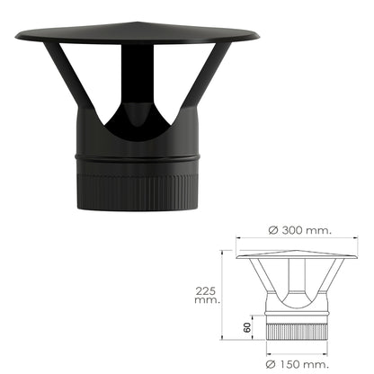 Chapéu Fogão Vitrificado Preto Ø 150 mm. Chapéu para cachimbo de chaminé, chapéu para cachimbo de fumaça, chapéu para cachimbo de aquecimento, chapéu para cachimbo de fumaça