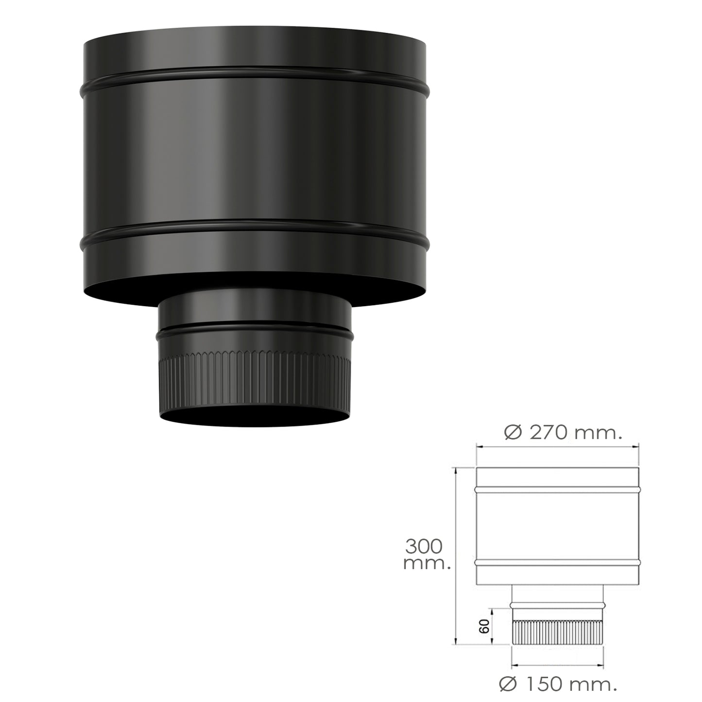 Terminal Anti-Revogação para Fogão Vitrificado Preto Ø 150 mm. Chapéu para cachimbo de chaminé, chapéu para cachimbo de fumaça, chapéu para cachimbo de aquecimento