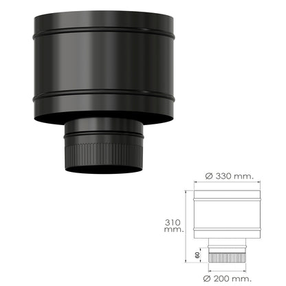 Terminal Anti-Revoke para Fogão Vitrificado Preto Ø 200 mm. Chapéu para cachimbo de chaminé, chapéu para cachimbo de fumaça, chapéu para cachimbo de aquecimento