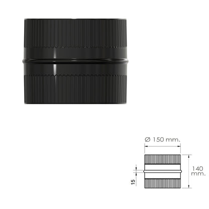 Manga União Tubo Fogão Vitrificado Preto Macho - Macho Ø 150 mm. Machon, Emenda de Tubo de Chaminé, Emenda de Tubo de Fogão,