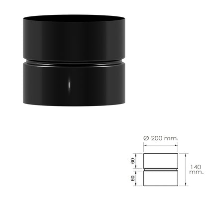 Manga União Tubo Fogão Vitrificado Preto Fêmea - Fêmea Ø 200 mm. Machon, Emenda de Tubo de Chaminé, Emenda de Tubo de Fogão,