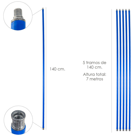 Mastro de limpeza de chaminés 5 seções de 140 cm. (7 metros x Ø 20 mm.)