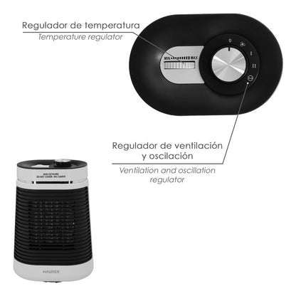 Termoventilador Ceramico Oscilante 1000/1500 Watt.