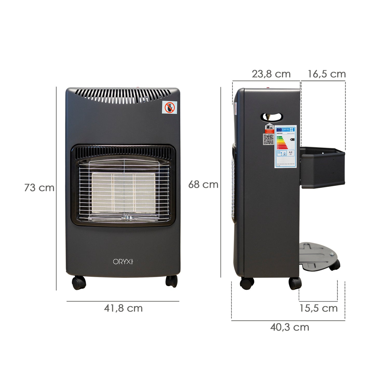 Estufa Gas Infrarroja Ceramica 4,5 Kw. 3 Potencias, Triple Sistema de Seguridad, Con Ruedas, Encendido Piezo-Electrico