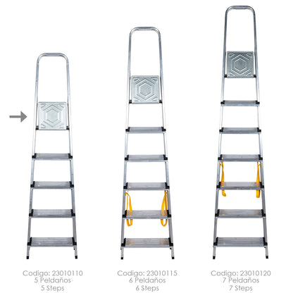 Escalera Doméstica Aluminio Profesional 5 Peldaños 12 cm Grosor.