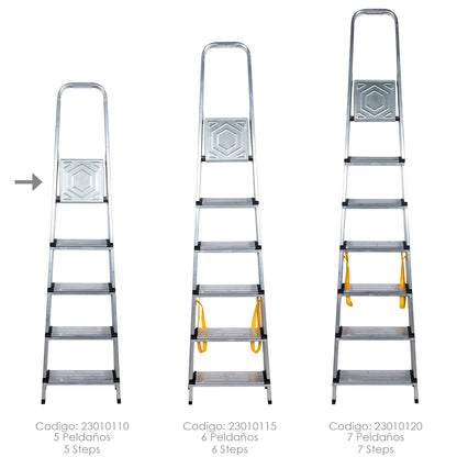 Escada de Alumínio Profissional Doméstica 5 Degraus com 12 cm de Espessura.