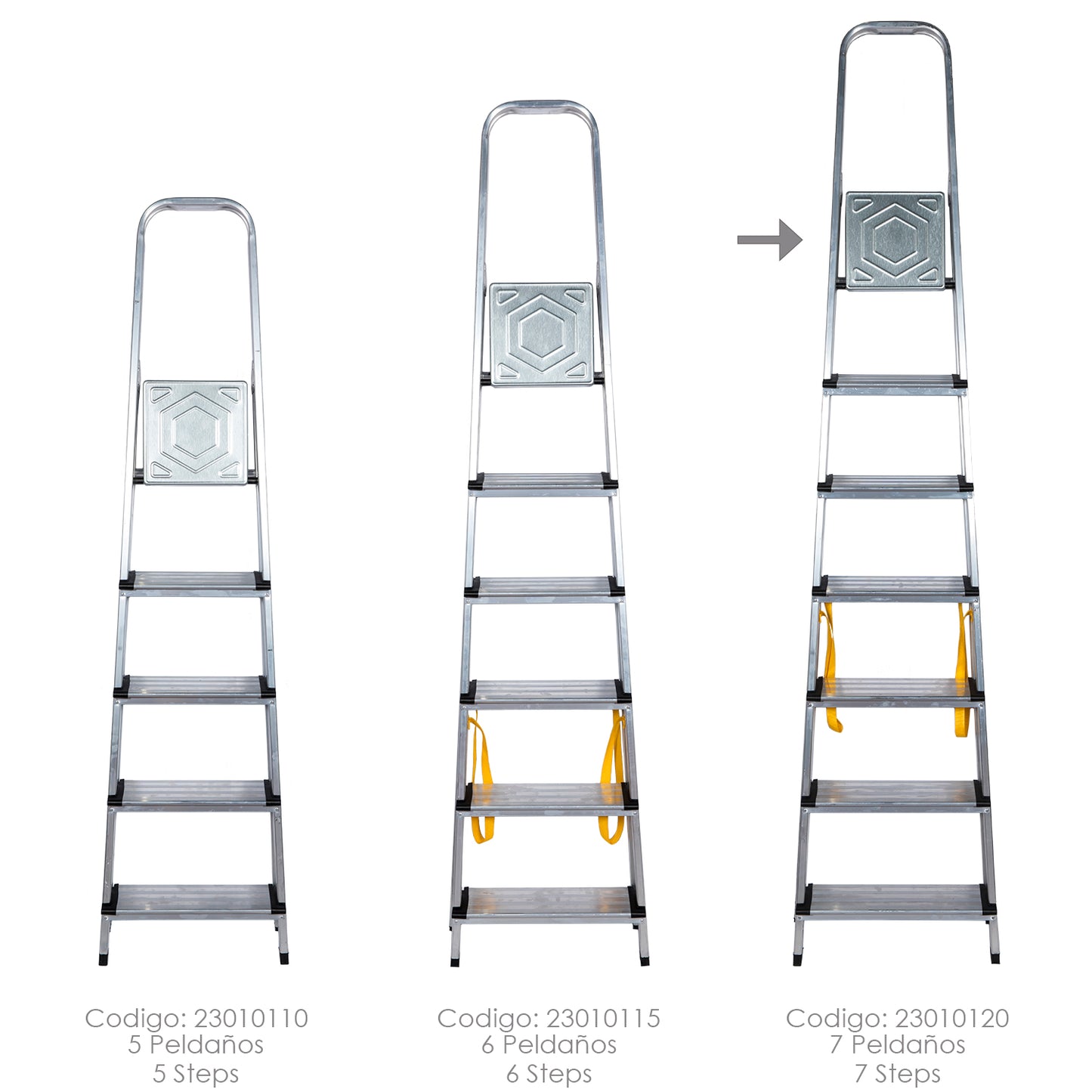 Escalera Doméstica Aluminio Profesional 7 Peldaños 12 cm Grosor.