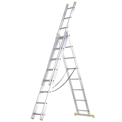 Escalera Aluminio 3 Tramos 9+9+9 Peldaños.Plegable, Telescópica, Antideslizante, Resistente.