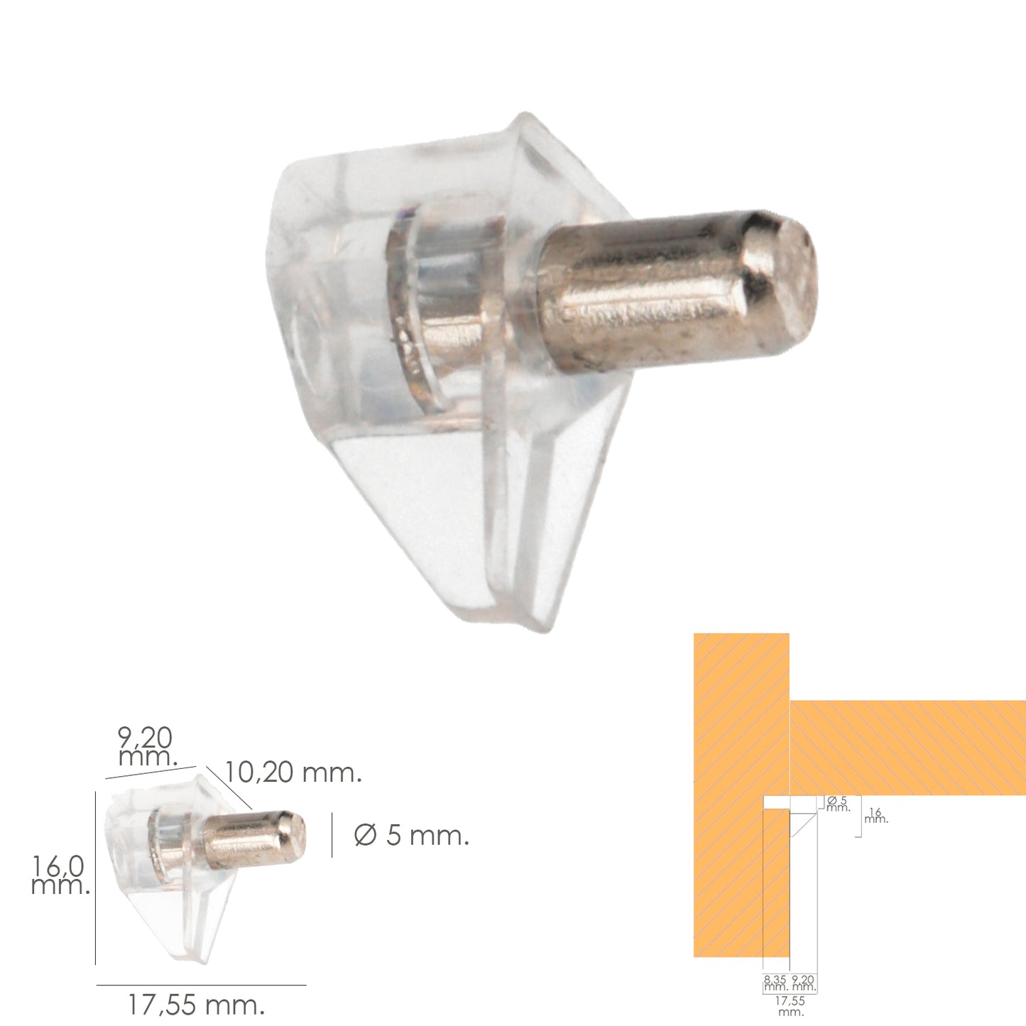 Suporte Plástico Com Âncora Metálica 5 Ø mm. Para Prateleiras/Prateleiras (Caixa 100 Unidades)