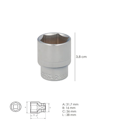 Llave Vaso Maurer 1/2 Hexagonal 24mm.