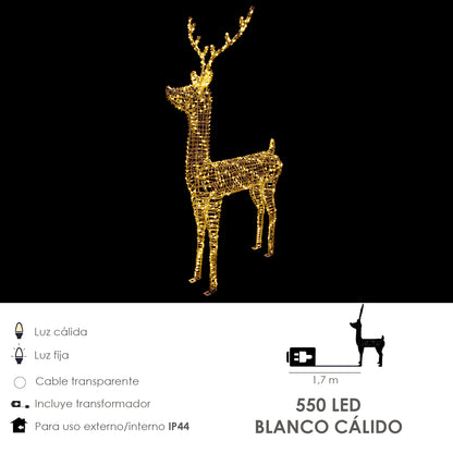 Adorno Luces Navidad Ciervo 3D 550 LEDs. Uso en Exteriores e Interiores Proteccion IP44 Altura 150 cm.