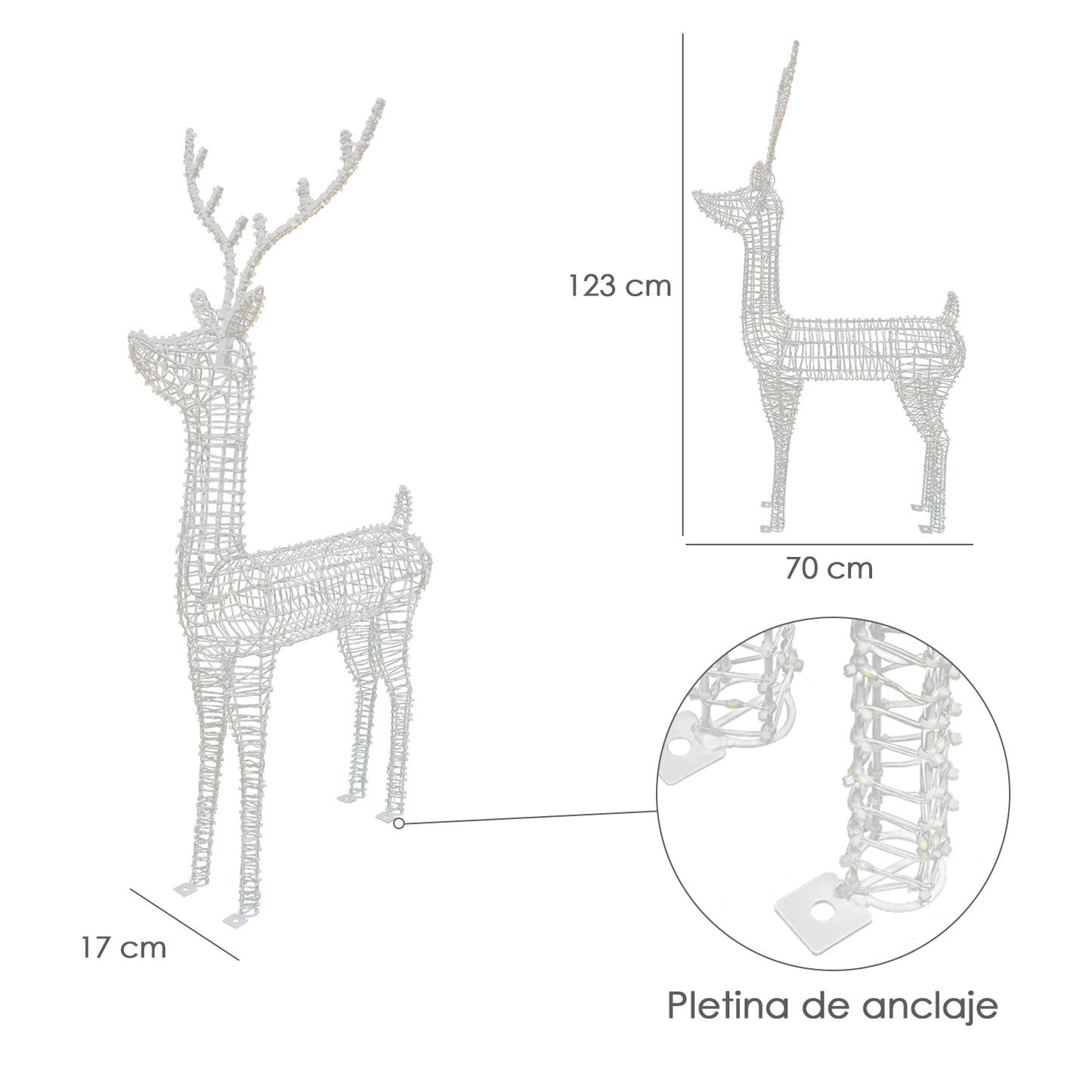Adorno Luces Navidad Ciervo 3D 550 LEDs. Uso en Exteriores e Interiores Proteccion IP44 Altura 150 cm.