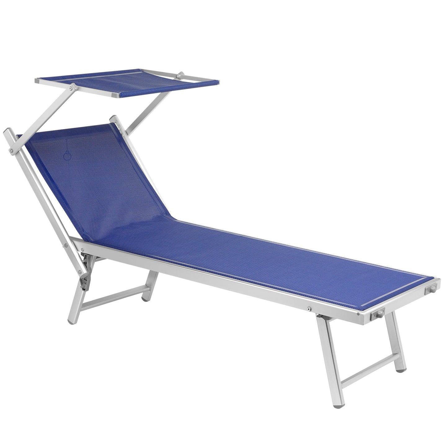 Tumbona Jardín Aluminio Cama Con Parasol Color Azul 181x64 x 57/78 (Alt.) cm. Estructura tubular de 43x42 mm.