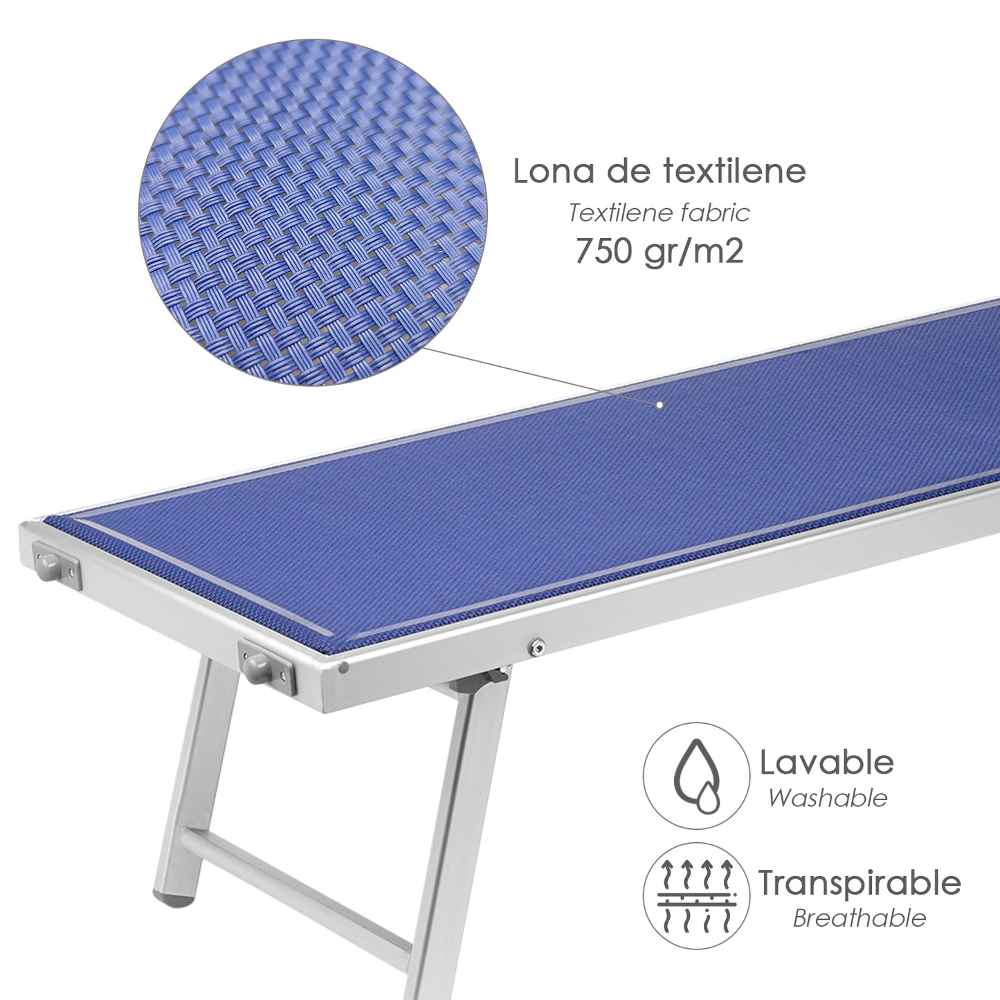 Tumbona Jardín Aluminio Cama Con Parasol Color Azul 181x64 x 57/78 (Alt.) cm. Estructura tubular de 43x42 mm.