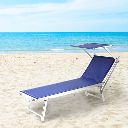 Tumbona Jardín Aluminio Cama Con Parasol Color Azul 181x64 x 57/78 (Alt.) cm. Estructura tubular de 43x42 mm.