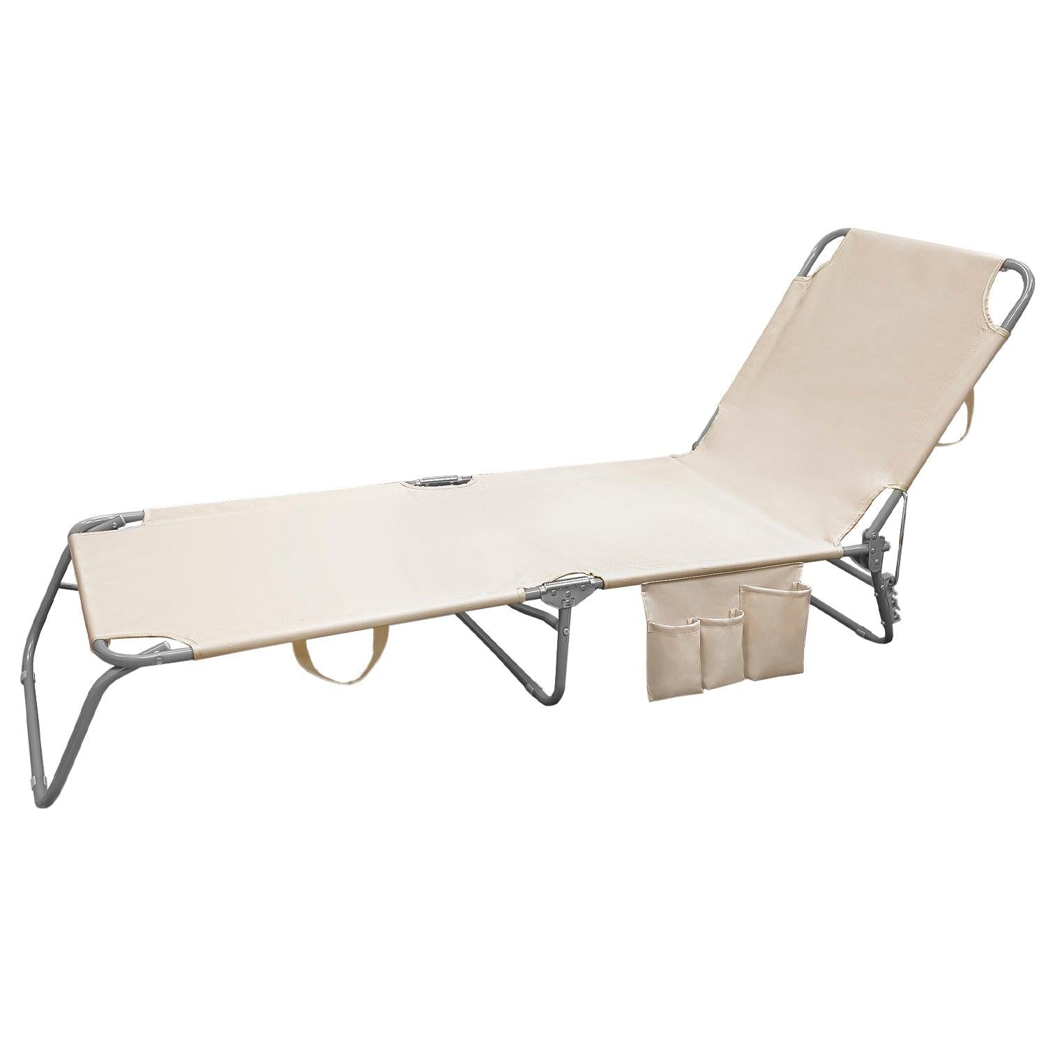 Tumbona Playa Plegable, Estilo Cama. Color Beige, Estructura Acero Pintado, Tumbona Jardín, Tumbona Piscina, 3 Posiciones - El Brico Hogar
