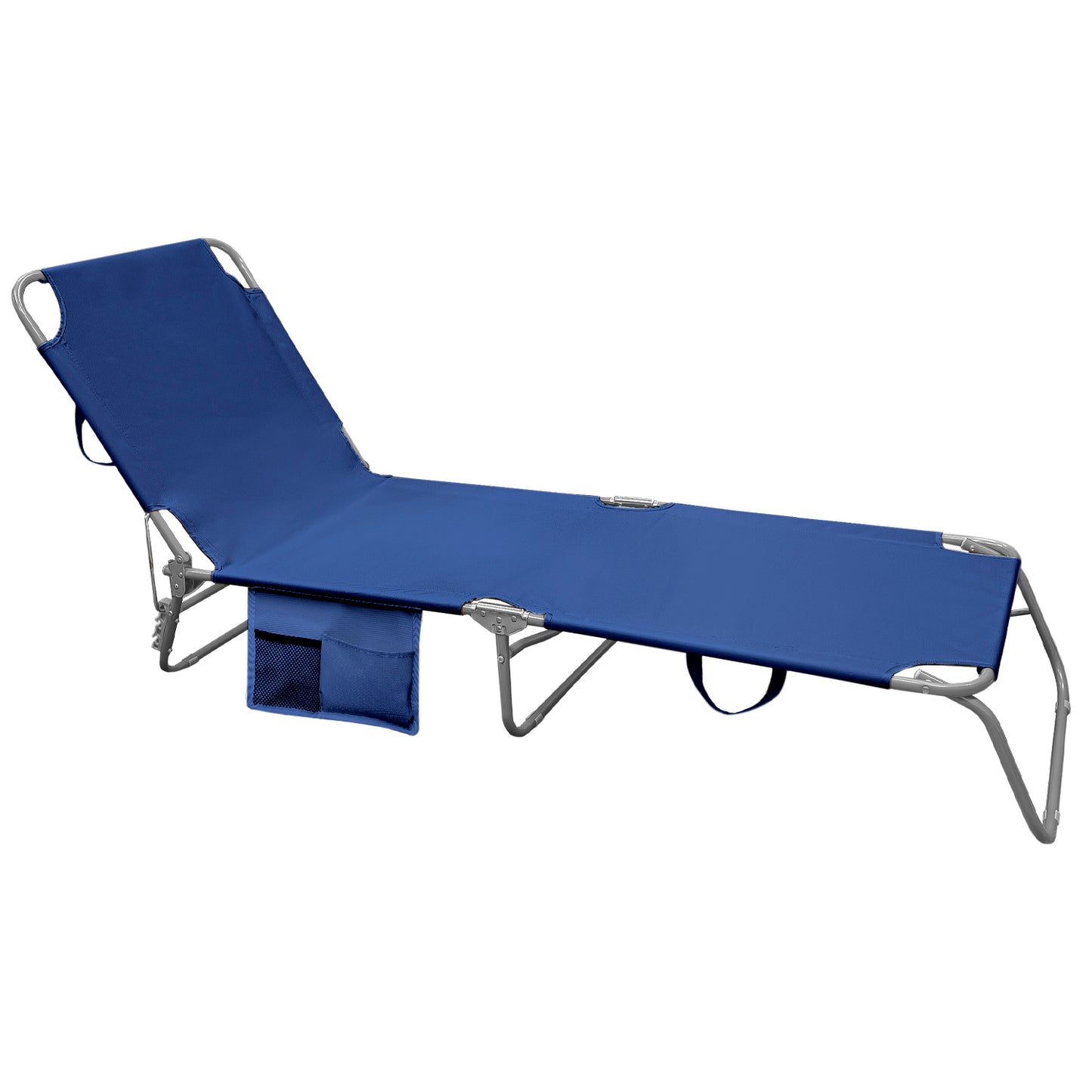Cama Espreguiçadeira de Praia em Aço Com bolsos. Cor Azul, Reclinável 3 posições, Espreguiçadeira de jardim, Espreguiçadeira de piscina.