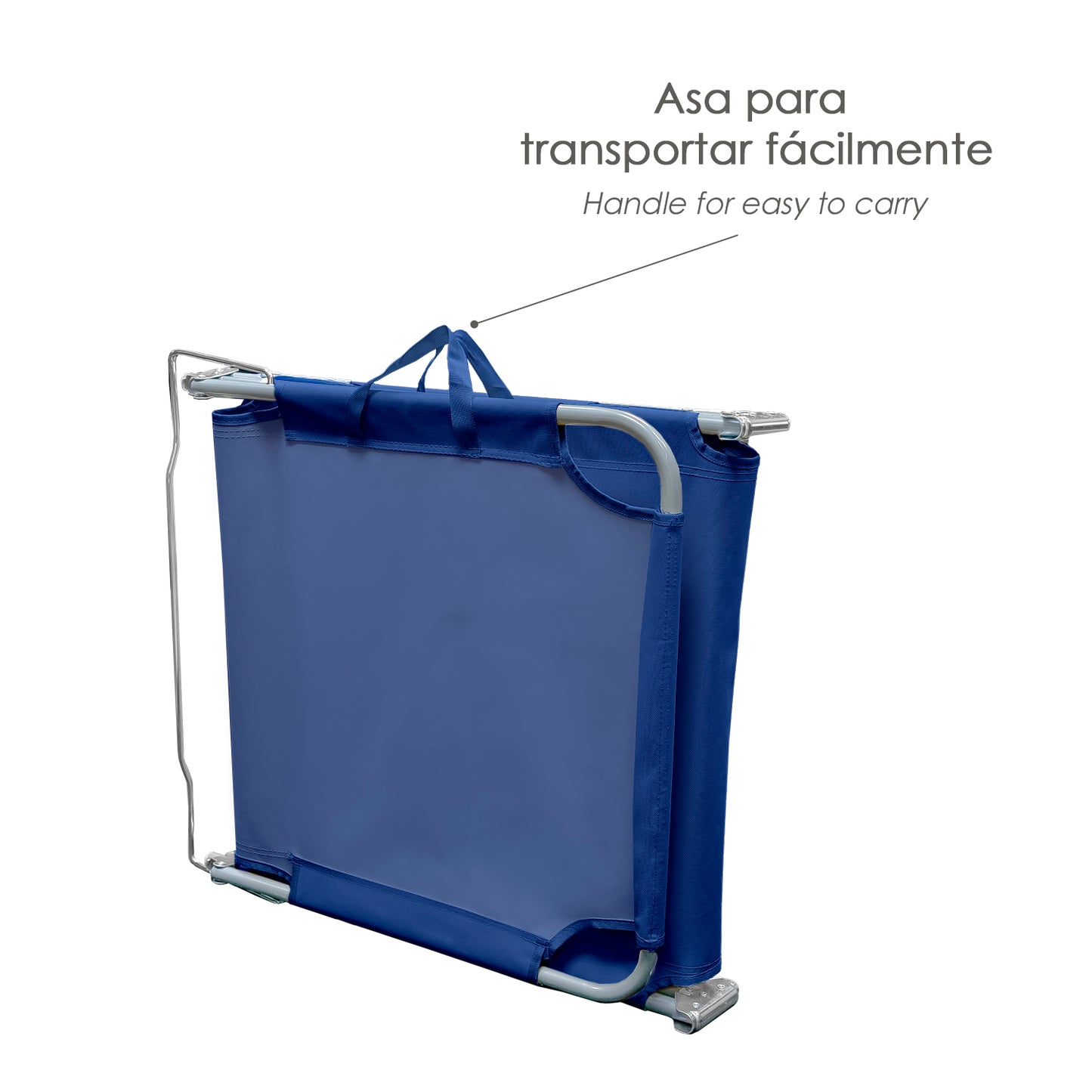 Cama Espreguiçadeira de Praia em Aço Com bolsos. Cor Azul, Reclinável 3 posições, Espreguiçadeira de jardim, Espreguiçadeira de piscina.